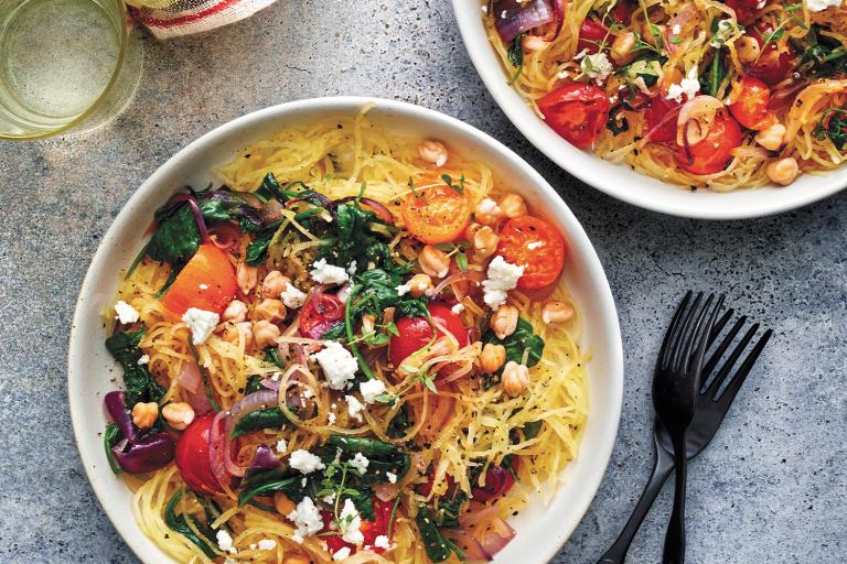 Spaghetti Squash toss with greens and feta